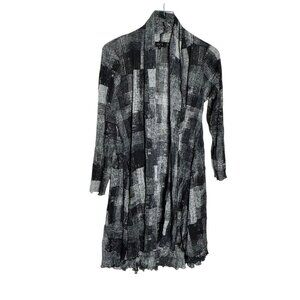 Comfy USA long cardigan duster Black white print mesh size small 3/4 sleeves